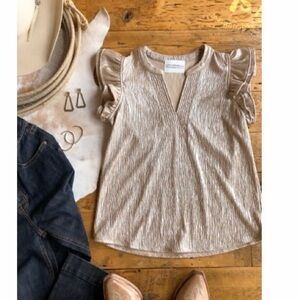 Elegant Cream/gold tone Ruffle Sleeve Blouse from savannah sevens western life.